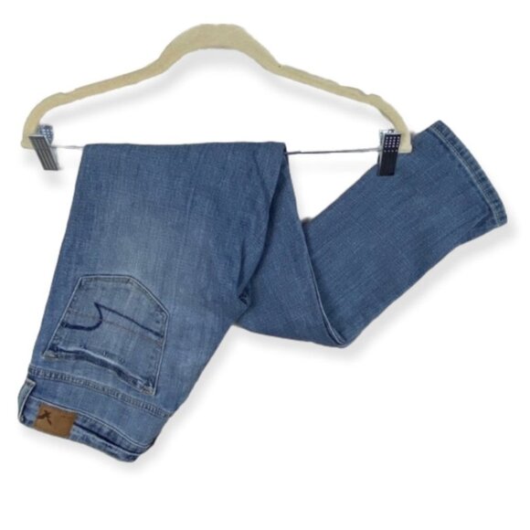American Eagle Boy Jean Button Fly Stretch Jeans Women Size 00 Distressed Denim - Picture 8 of 8